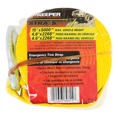 Keeper Keeper 2 in. W X 15 ft. L Yellow Tow Strap 5000 lb 1 pk 89815